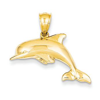 14K Gold Polished 3-Dimensional Dolphin Pendant