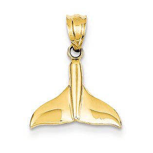 14K Gold Solid Polished Open-Backed Whale Tail Pendant