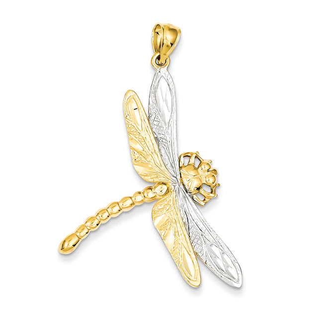 14K Gold with Rhodium Dragonfly Pendant