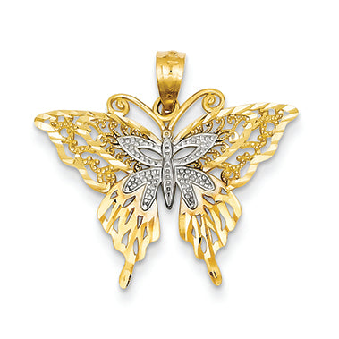 14K Gold Rhodium Fancy Butterfly Pendant