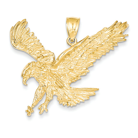 14K Gold Textured Eagle Landing Pendant
