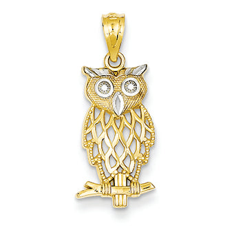 14K Gold & Rhodium Owl Pendant