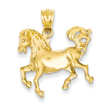 14K Gold Horse with Tail Up Pendant