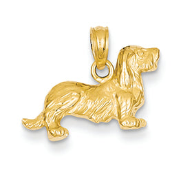 14K Gold Long-Haired Dachshund Dog Pendant