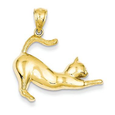 14K Gold Stretching Cat Pendant
