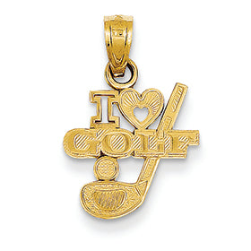 14K Gold I (Heart) Golf, Club with Ball Pendant