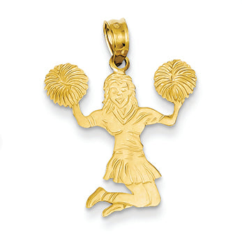 14K Gold Cheerleader Jumping with Pom-Pom's Pendant