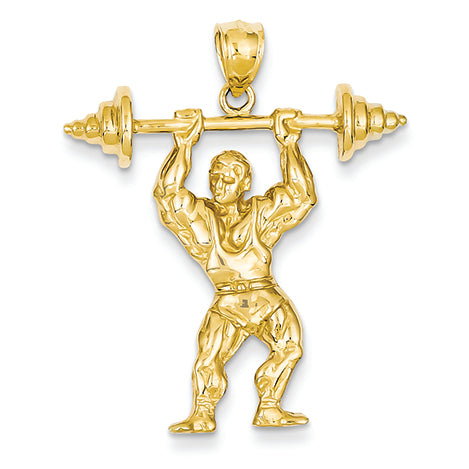 14K Gold Bodybuilder with Weights Pendant