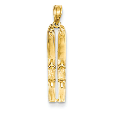 14K Gold 3-D Snow Skis Pendant