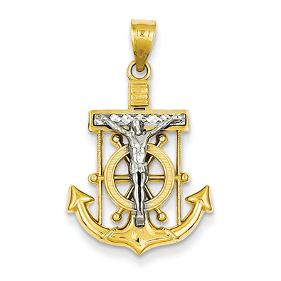 14K Gold Two-tone Diamond-cut Mariner's Cross Pendant