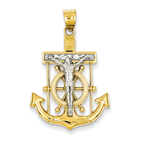 14K Gold Two-tone Diamond-cut Mariner's Cross Pendant