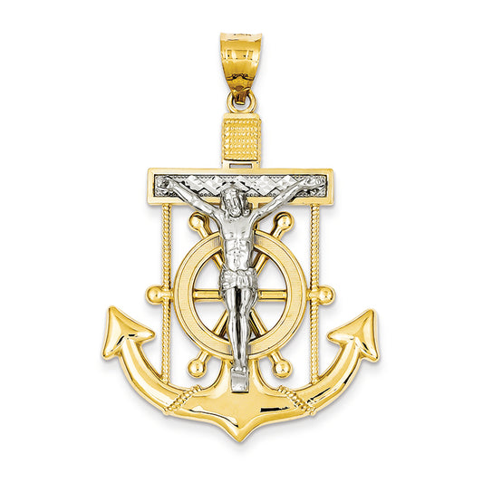 14K Gold Two-tone Diamond-cut Mariner's Cross Pendant