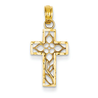14K Gold Diamond-cut Filigree Cross Pendant