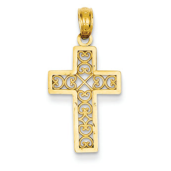 14K Gold Small Filigree Cross Pendant