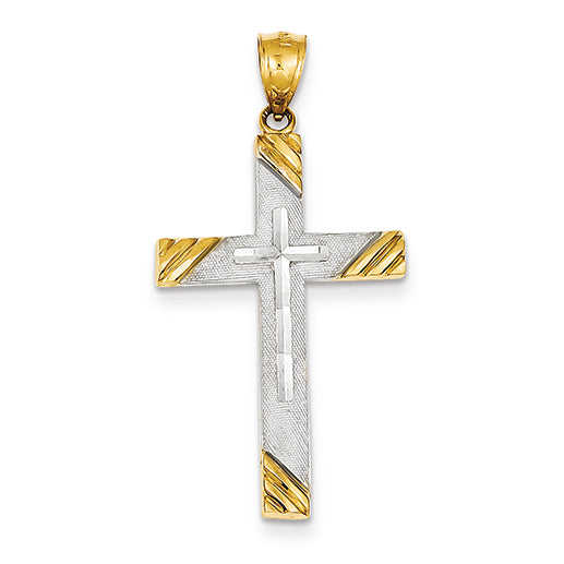 14K Gold Two-Tone Diamond-cut Cross Pendant