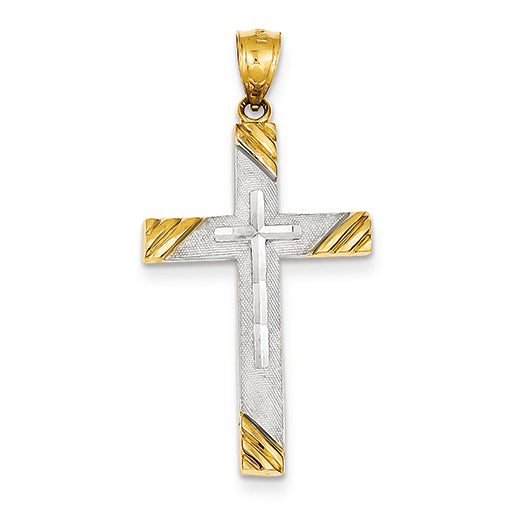 14K Gold Two-Tone Diamond-cut Cross Pendant