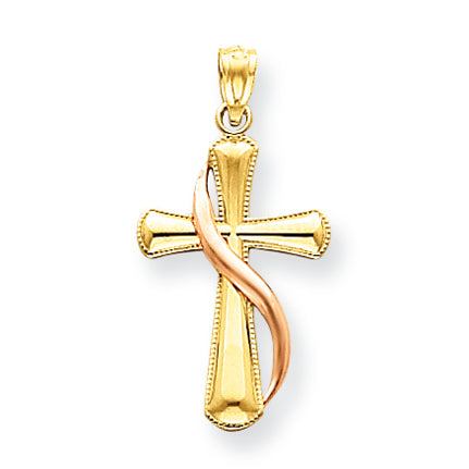 14K Gold Two-tone Polished Cross Pendant