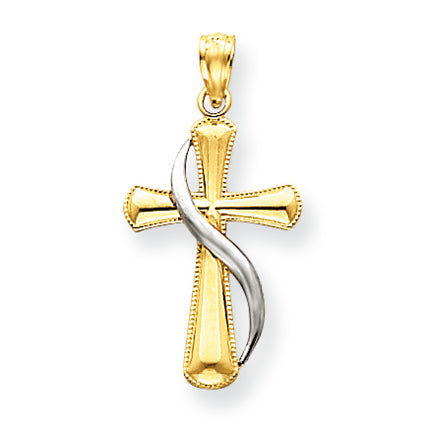 14K Gold Two-tone Polished Cross Pendant