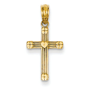 14K Gold Small Heart Cross Charm