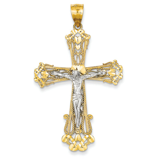 14K Gold Two-Tone Diamond -Cut Crucifix Pendant
