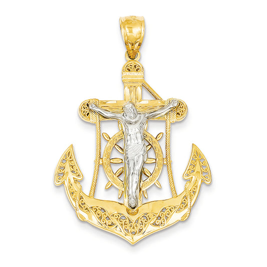 14K Gold Two-Tone Mariner's Cross Pendant