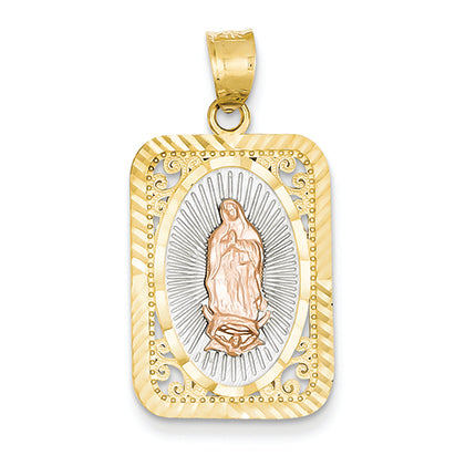 14K Gold Two-tone Rose w/Rhodium D/C Guadalupe Medal Pendant
