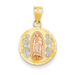 14K Gold Two-tone Rose w/Rhodium D/C Round Guadalupe Medal