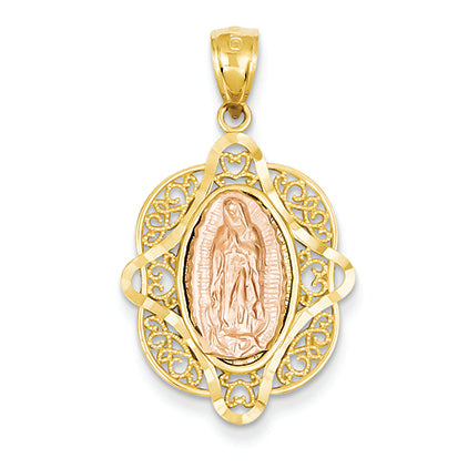 14K Gold Two-Tone Rose Virgin Mary Pendant