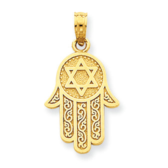 14K Gold Jewish Hand of God with Star of David Pendant