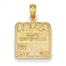 14K Gold Birth Certificate Pendant