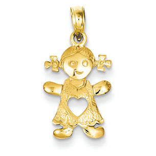 14K Gold Playful Girl w/Cut Out Heart Pendant