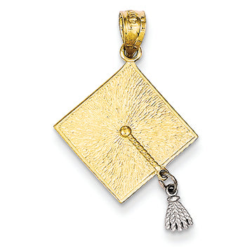 14K Gold Two-tone 3-D Graduation Cap w/Moveable Tassle Pendant