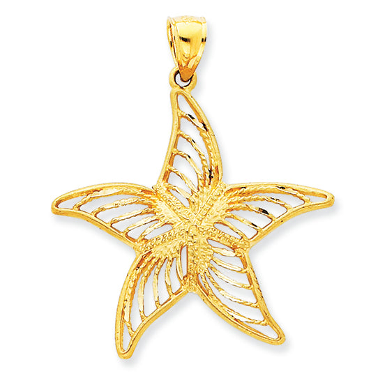 14K Gold Satin Filigree Starfish Pendant