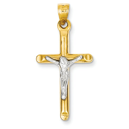 14K Gold Two-tone Hollow Crucifix Pendant
