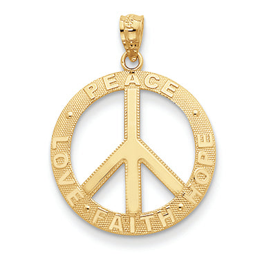 14K Gold Peace/Hope/Faith/Love Peace Sign Pendant
