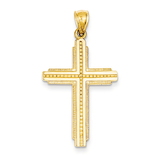 14K Gold Textured Outline Cross Pendant