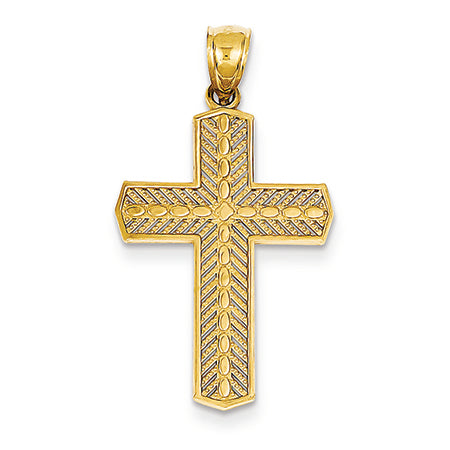 14K Gold Diamond-cut Textured Cross Pendant