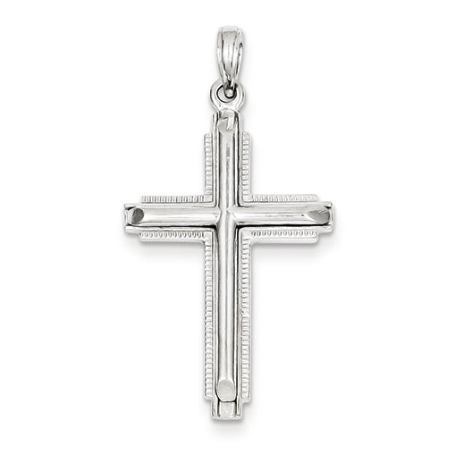 14K Gold White Cylinder Cross on Beaded Trim Frame