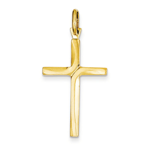 14K Gold Satin Finish Accent Stick Cross Pendant