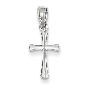 14K White Gold Mini Beveled Cross Pendant