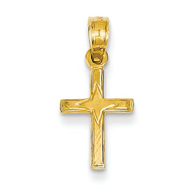 14K Gold Mini Cross with Star Pattern Pendant