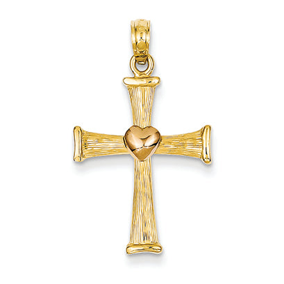 14K Gold Two-tone Cross with Pink Heart Pendant