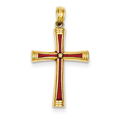 14K Gold Red Acrylic Cross Pendant