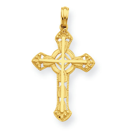 14K Gold Stick Cross on Ornate Cross Pendant
