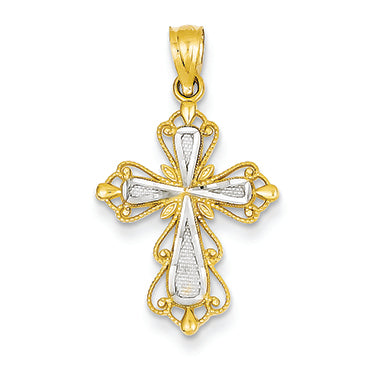 14K Gold Rhodium Diamond-cut Cross Pendant