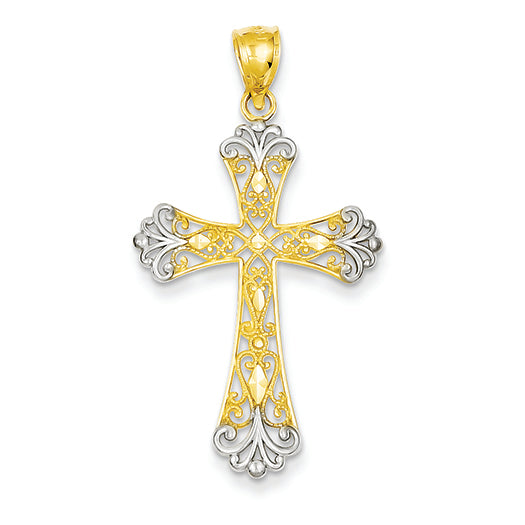 14K Gold & Rhodium Diamond-cut Cross Pendant