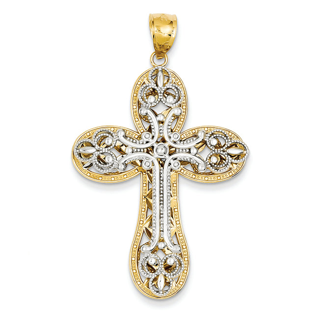 14K Gold Two-tone Diamond-cut Layered Cross Pendant