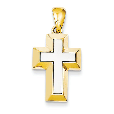 14K Gold Two-tone Open-backed Cross with Yellow Edges Pendant