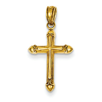 14K Gold Scroll Design Cross Pendant
