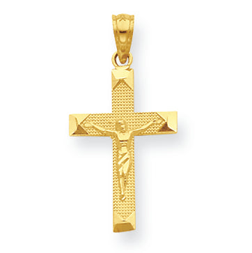 14K Gold Beveled Tipped Crucifix Pendant
